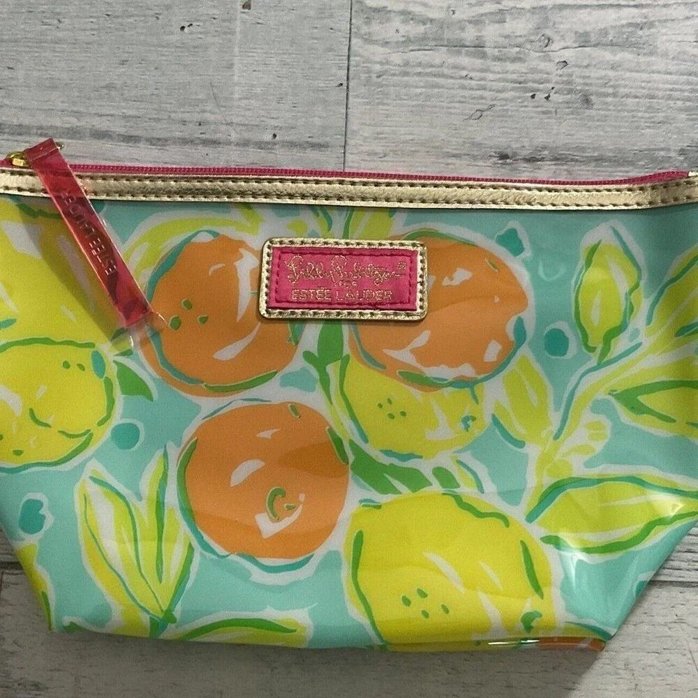 NWOT Lilly Pulitzer Estee Lauder Women Lemons Zip Pouch Makeup Cosmetic Case Bag